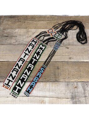 3pc Lot Authentic Borneo Beaded Necklaces Malaysia Handmade Tribal Lanyard Set